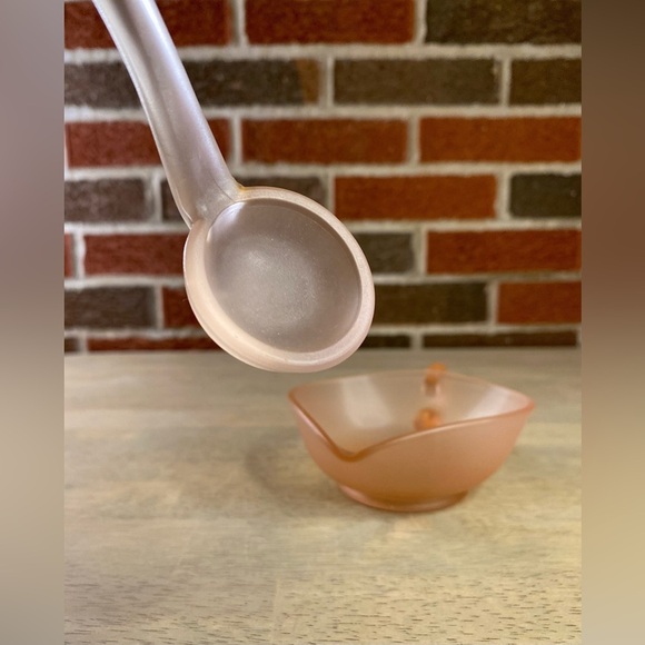 Vintage Pink Depression Glass Frosted Mayonnaise Bowl With Condiment La… - Picture 7 of 7